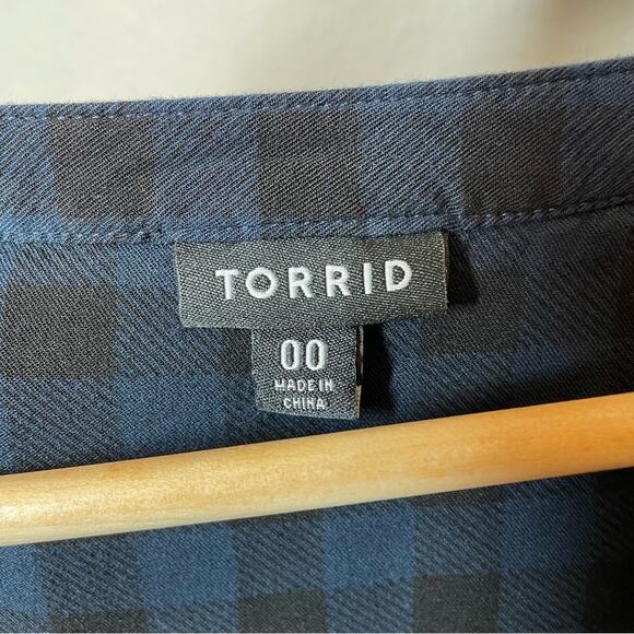 Torrid Navy Gingham Drawstring Challis Shirt Dress Medium -  Large - Picture 7 of 13